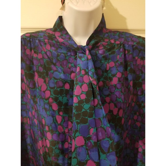 Women 16 The 1 East Custom Collection blue purple dot midi dress vintage collar - Picture 5 of 10